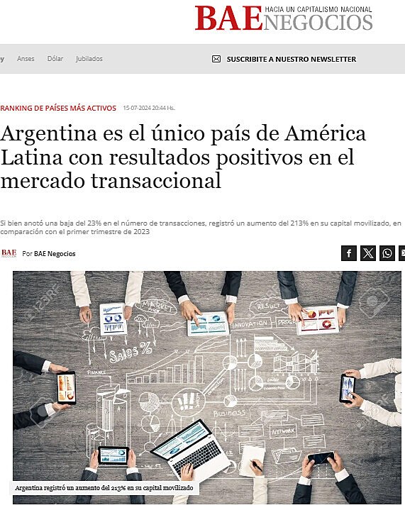 Argentina es el nico pas de Amrica Latina con resultados positivos en el mercado transaccional